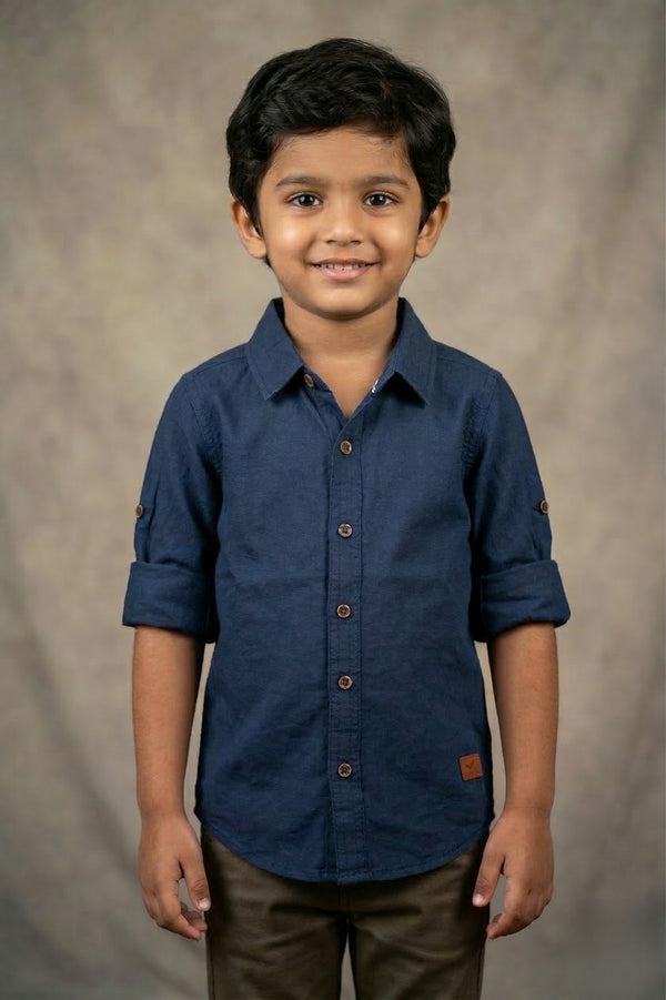Fyst Premium Cotton Smart Casual Plain Shirt for Boys - Blue