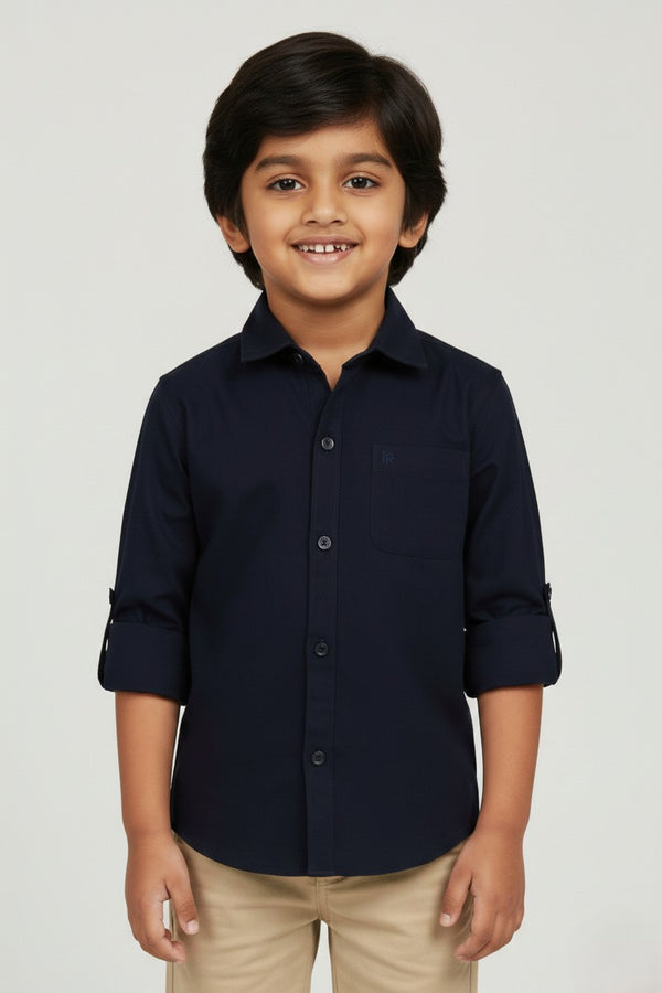 Fyst Premium Cotton Smart Casual Plain Shirt for Boys - Dark Blue