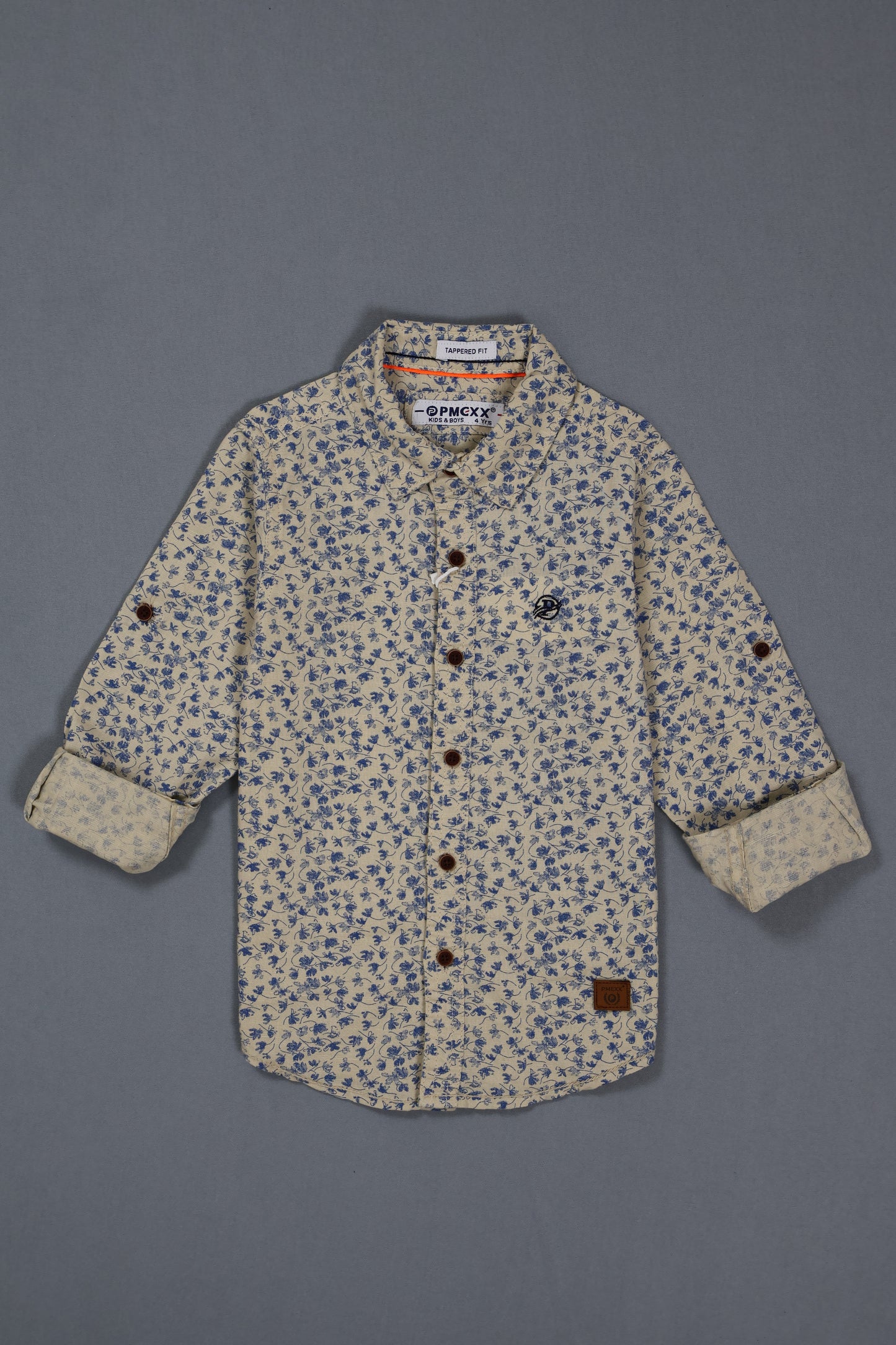 Floral-patterned shirt on a gray background