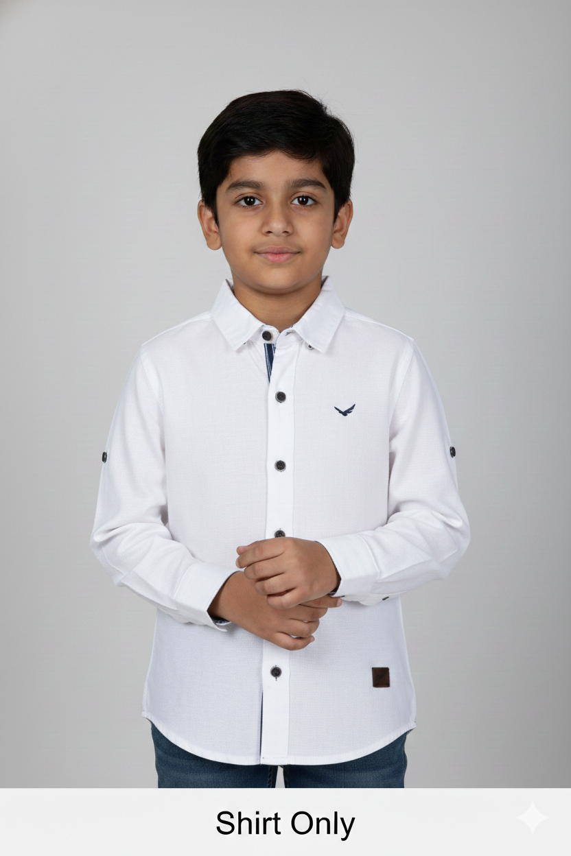 Fyst Cotton Classic Textured Full Sleeve Shirt for Boys - White - Fyst Fashion