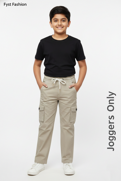 Fyst Cotton Elastic Waist Multi-Pocket Cargo Trousers for Boys - Beige - Fyst Fashion