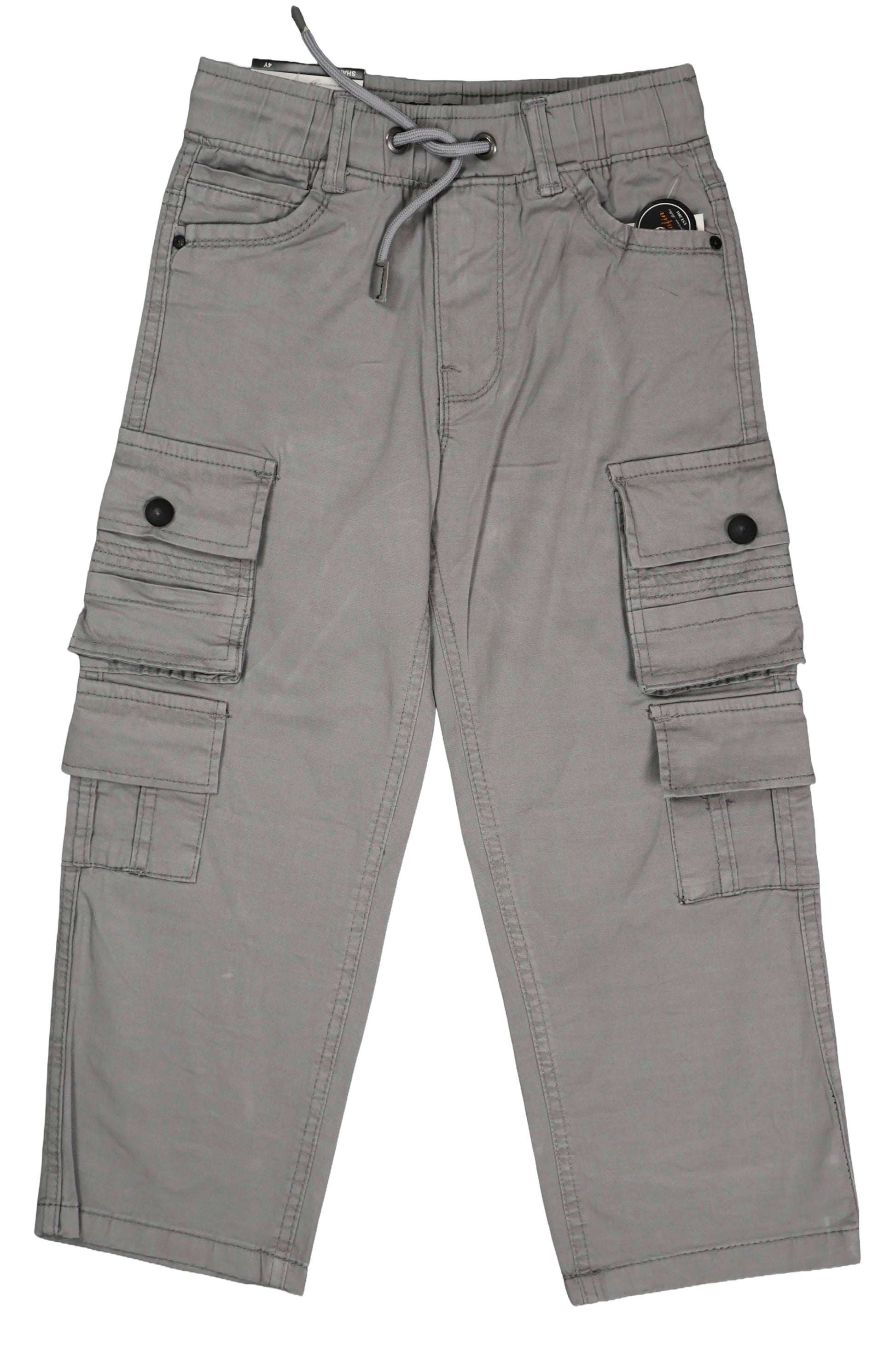 Fyst Cotton Elastic Waist Multi-Pocket Cargo Trousers for Boys - Grey - Fyst Fashion