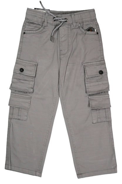 Fyst Cotton Elastic Waist Multi-Pocket Cargo Trousers for Boys - Grey - Fyst Fashion