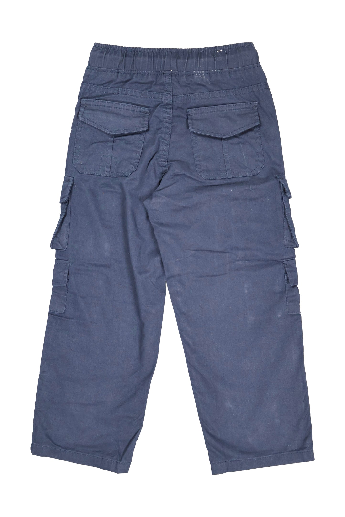 Blue cargo pants on a white background