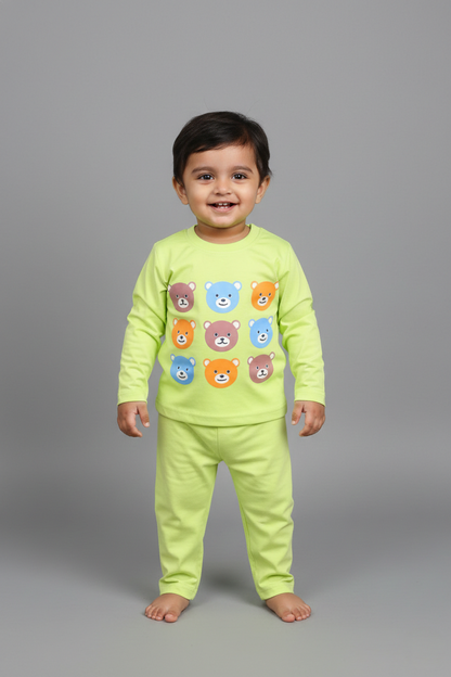 Fyst Cotton Knit Colorful Bear Print Top & Bottom Set for Boys - Lime Green - Fyst Fashion