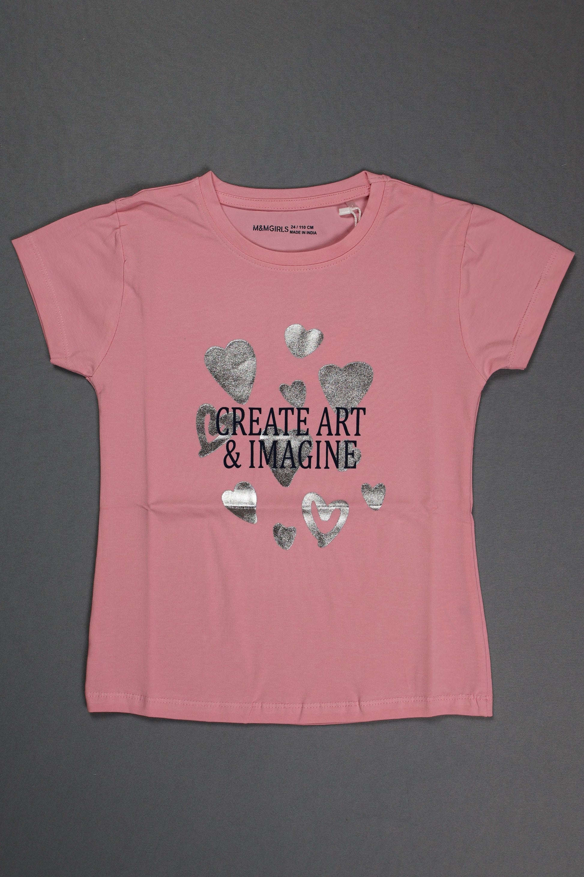Fyst Cotton Knit "Create Art" Heart Print T-Shirt for Girls - Pink - Fyst Fashion
