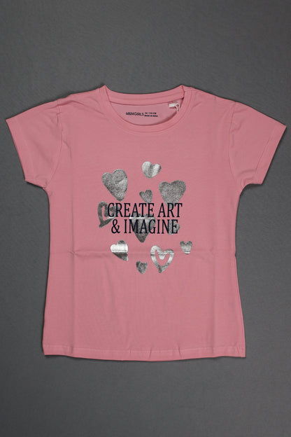 Fyst Cotton Knit "Create Art" Heart Print T-Shirt for Girls - Pink - Fyst Fashion