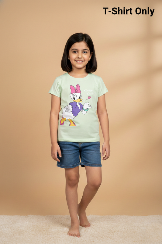 Fyst Cotton Knit Daisy Duck Print T-Shirt for Girls - Light Green - Fyst Fashion