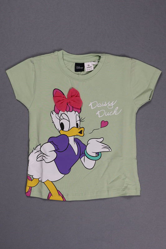 Fyst Cotton Knit Daisy Duck Print T-Shirt for Girls - Light Green - Fyst Fashion