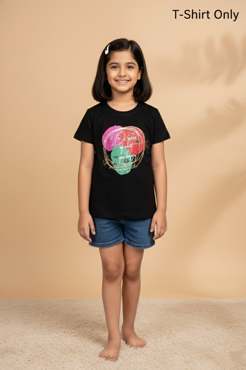 Fyst Cotton Knit "Do More Happy" Print T-Shirt for Girls - Black - Fyst Fashion