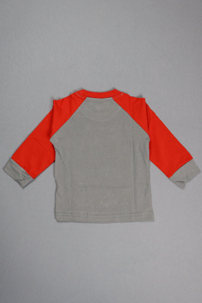 Gray and red long-sleeve shirt on a gray background