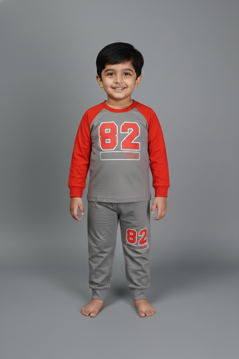 Fyst Cotton Knit Full Sleeves Sporty Set for Boys - Grey & Red - Fyst Fashion
