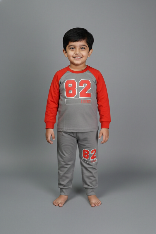 Fyst Cotton Knit Full Sleeves Sporty Set for Boys - Grey & Red - Fyst Fashion