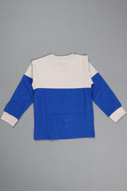 Blue and white baby outfit on a gray background