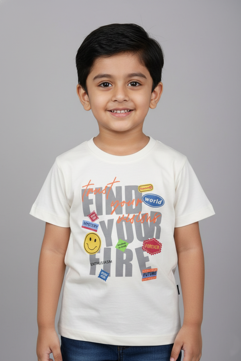 Fyst Cotton Knit Graphic Print T-Shirt for Boys - Crisp White - Fyst Fashion