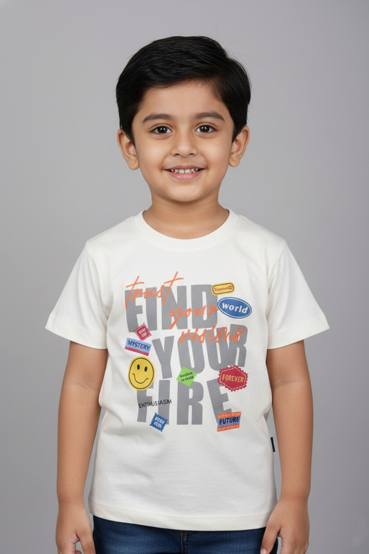 Fyst Cotton Knit Graphic Print T-Shirt for Boys - Crisp White - Fyst Fashion