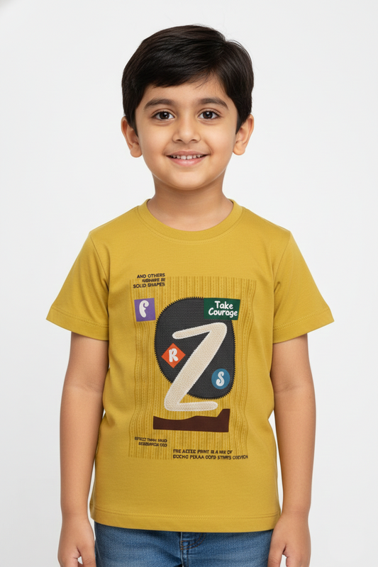 Fyst Cotton Knit Graphic Print T-Shirt for Boys - Mustard Yellow - Fyst Fashion