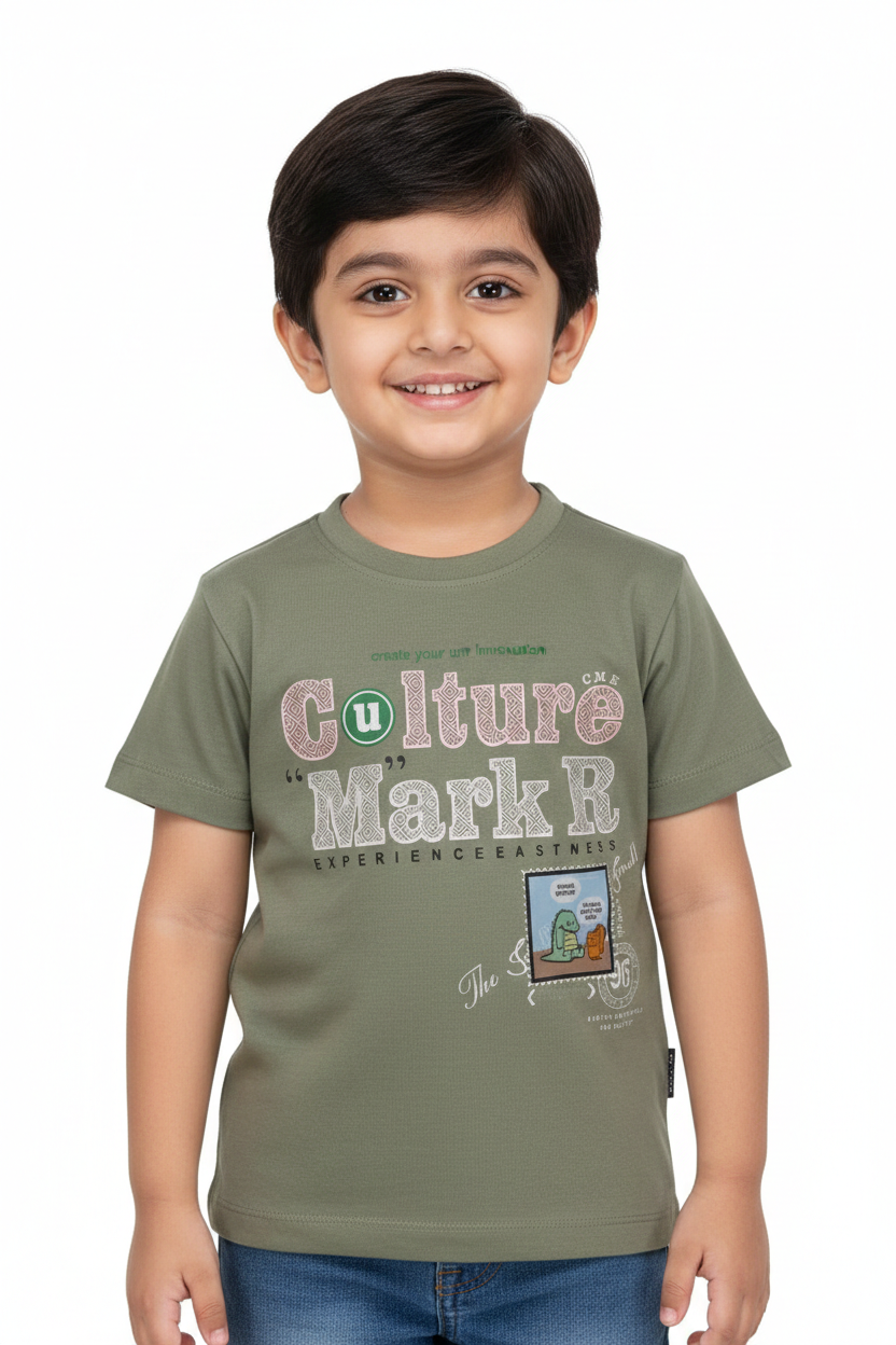 Fyst Cotton Knit Graphic Print T-Shirt for Boys - Olive Green - Fyst Fashion