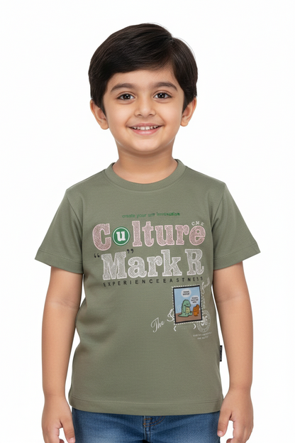 Fyst Cotton Knit Graphic Print T-Shirt for Boys - Olive Green - Fyst Fashion