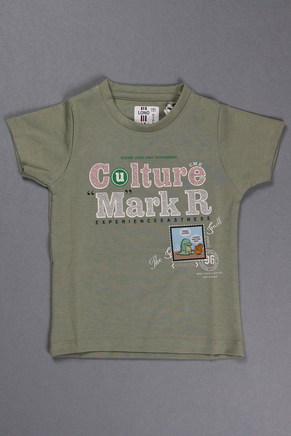 Fyst Cotton Knit Graphic Print T-Shirt for Boys - Olive Green