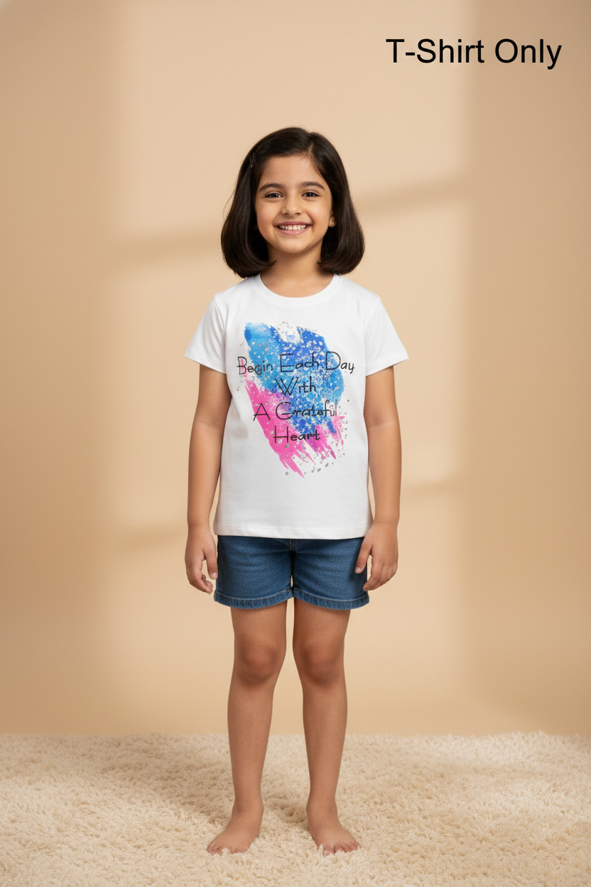 Fyst Cotton Knit "Grateful Heart" Print T-Shirt for Girls - White - Fyst Fashion