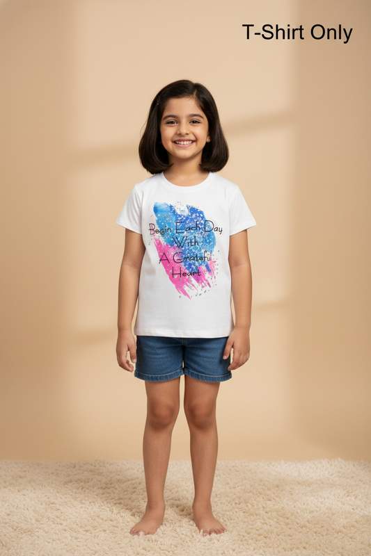Fyst Cotton Knit "Grateful Heart" Print T-Shirt for Girls - White - Fyst Fashion