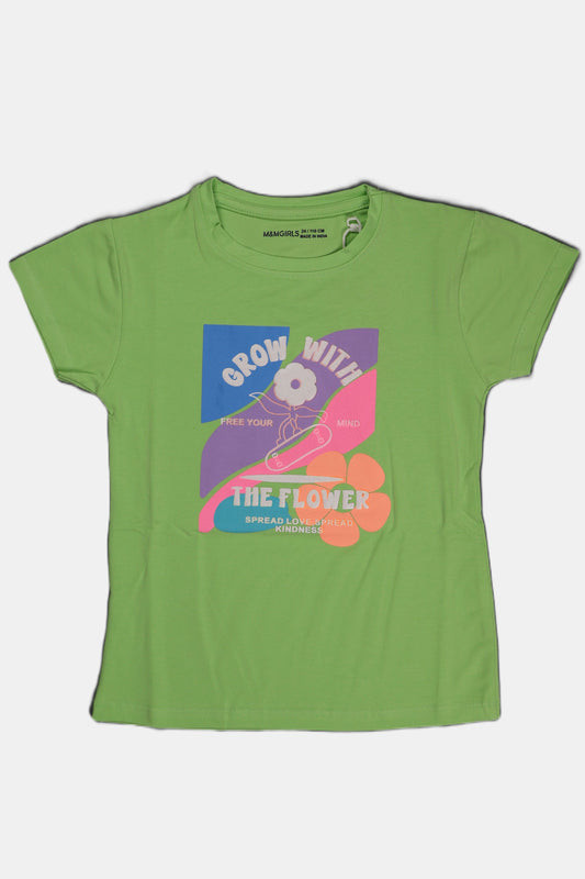 Fyst Cotton Knit "Grow with the flower" Print T-Shirt for Girls - Light Green - Fyst Fashion