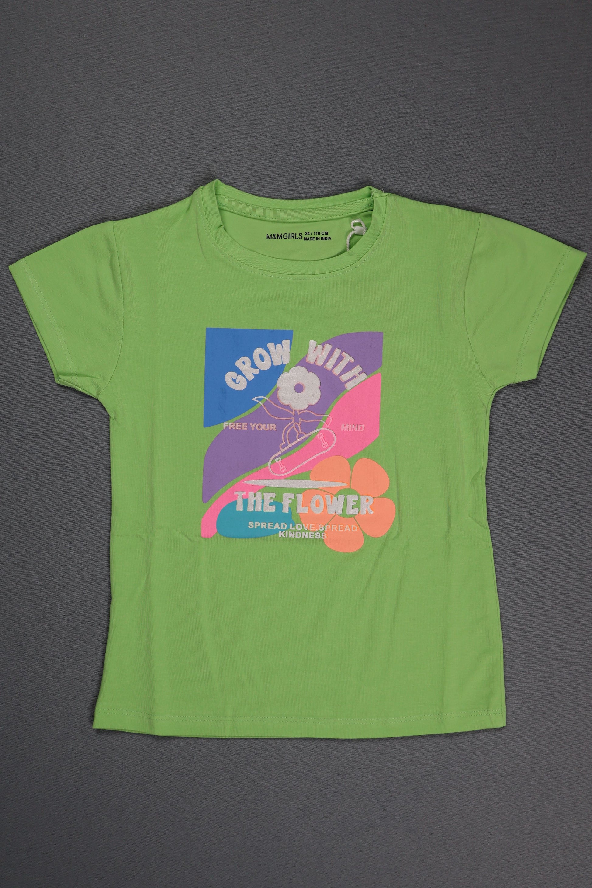 Fyst Cotton Knit "Grow with the flower" Print T-Shirt for Girls - Light Green - Fyst Fashion