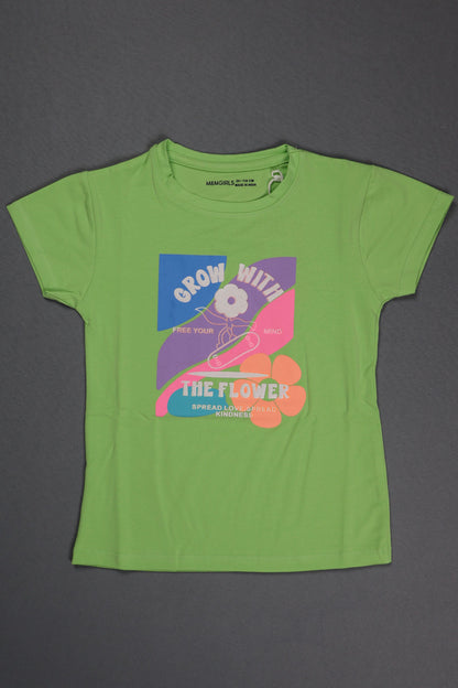Fyst Cotton Knit "Grow with the flower" Print T-Shirt for Girls - Light Green - Fyst Fashion