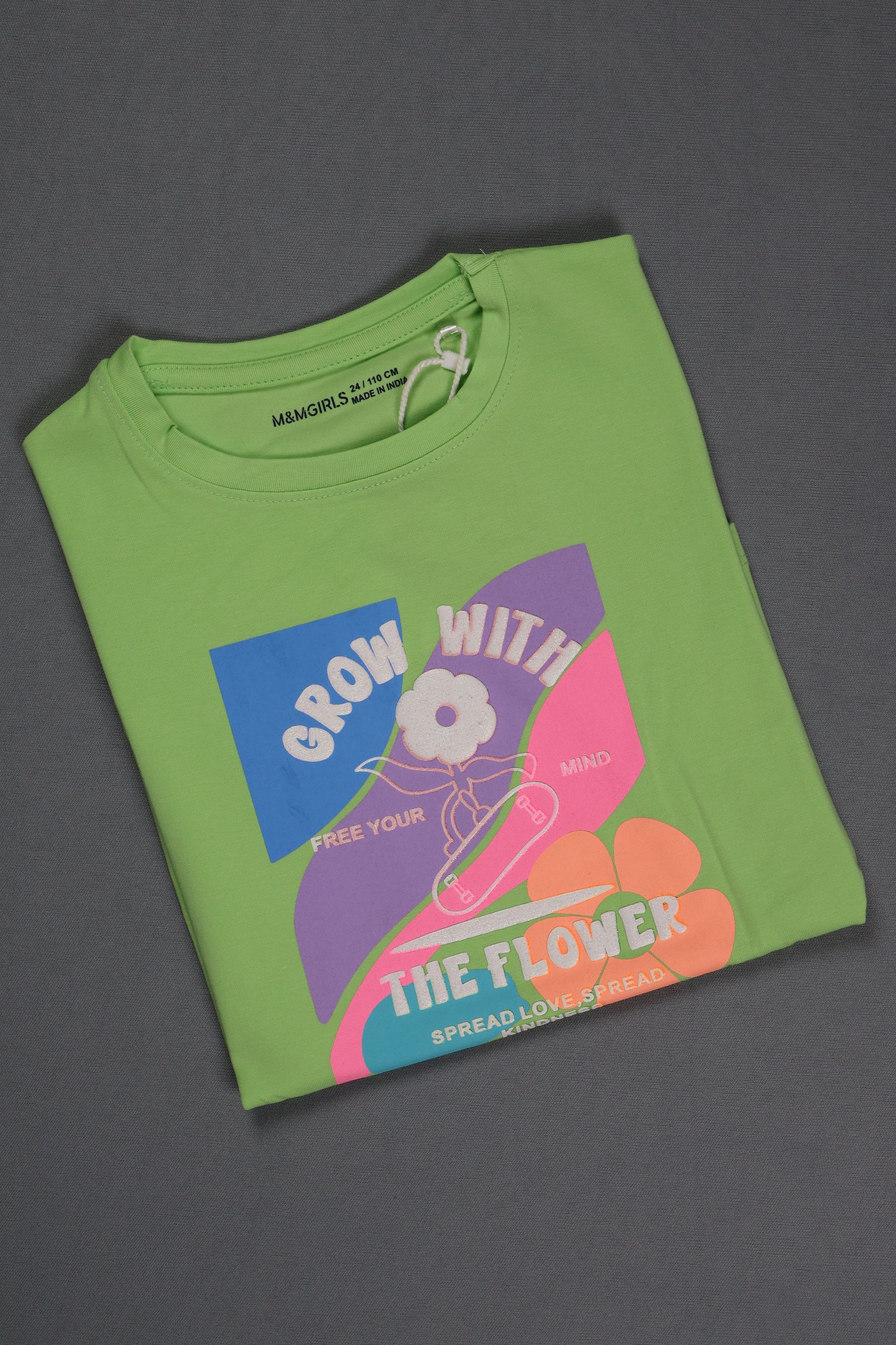 Fyst Cotton Knit "Grow with the flower" Print T-Shirt for Girls - Light Green - Fyst Fashion