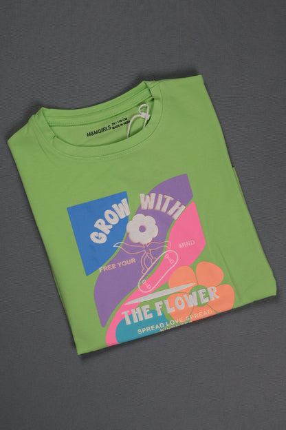 Fyst Cotton Knit "Grow with the flower" Print T-Shirt for Girls - Light Green - Fyst Fashion