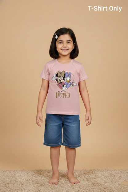 Fyst Cotton Knit Minnie & Daisy Print T-Shirt for Girls - Pink - Fyst Fashion