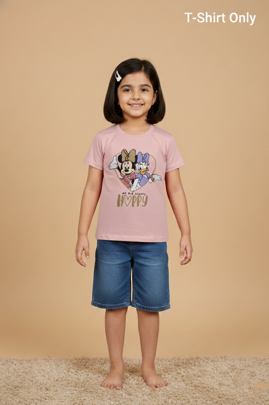 Fyst Cotton Knit Minnie & Daisy Print T-Shirt for Girls - Pink - Fyst Fashion