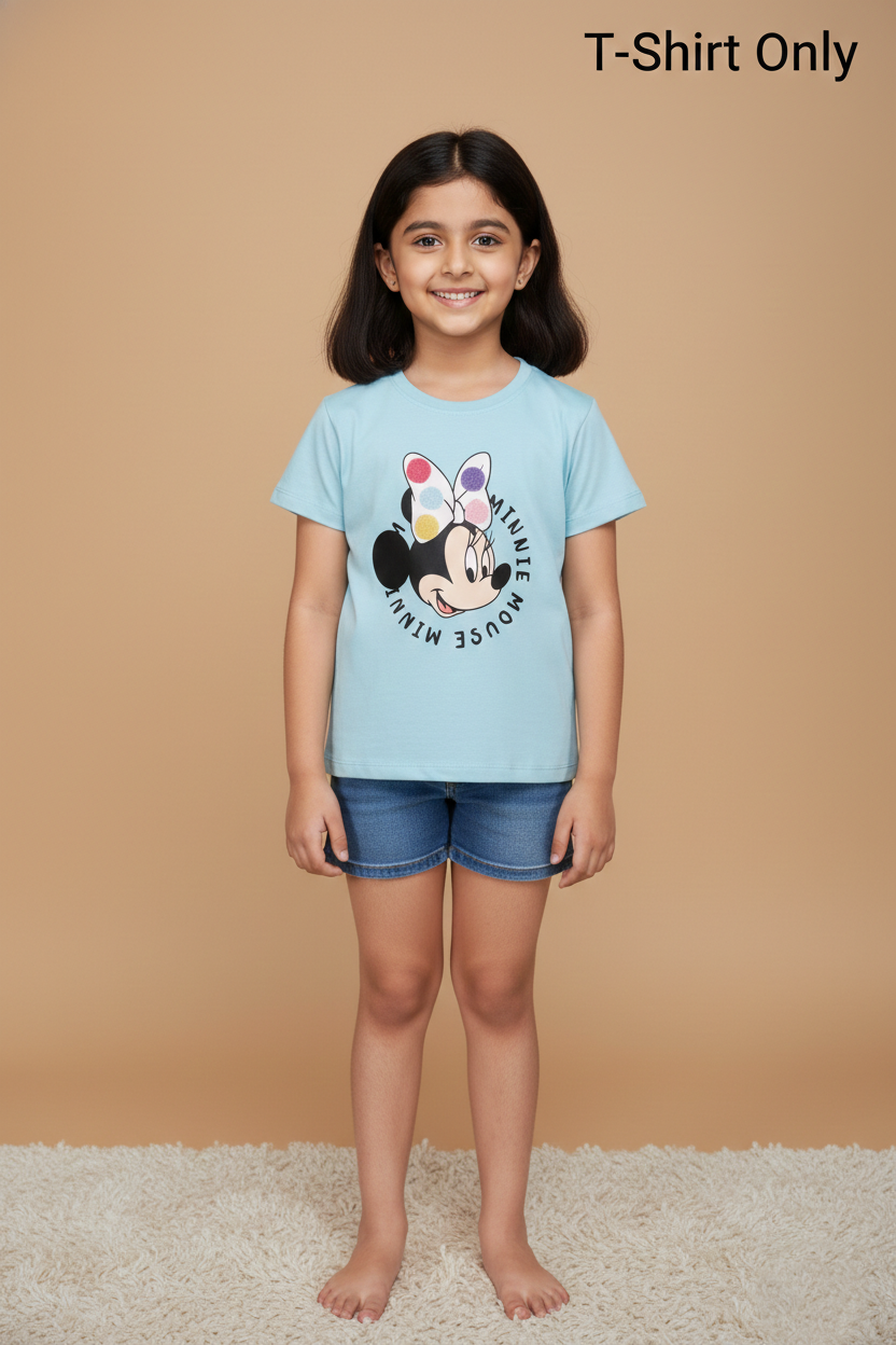 Fyst Cotton Knit Minnie Mouse Print T-Shirt for Girls - Blue - Fyst Fashion