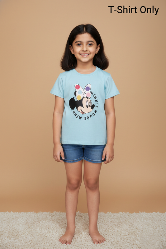 Fyst Cotton Knit Minnie Mouse Print T-Shirt for Girls - Blue - Fyst Fashion