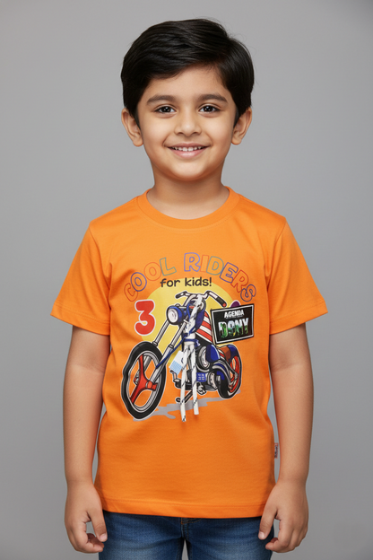 Fyst Cotton Knit Motorcycle Graphic T-Shirt for Boys - Orange - Fyst Fashion