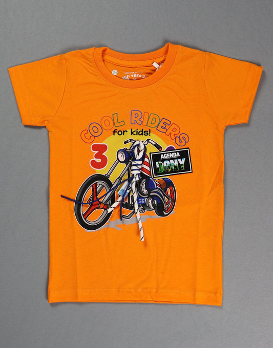 Fyst Cotton Knit Motorcycle Graphic T-Shirt for Boys - Orange - Fyst Fashion