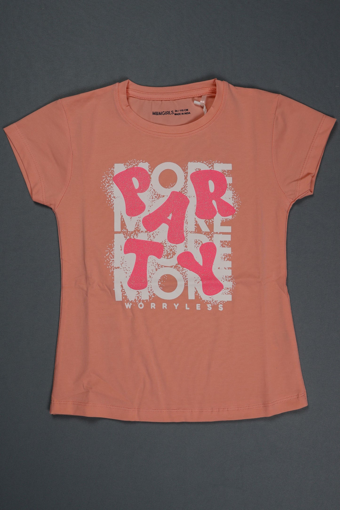 Fyst Cotton Knit "PARTY" Print T-Shirt for Girls - Peach - Fyst Fashion