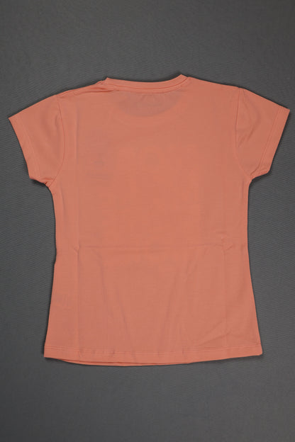 Fyst Cotton Knit "PARTY" Print T-Shirt for Girls - Peach - Fyst Fashion