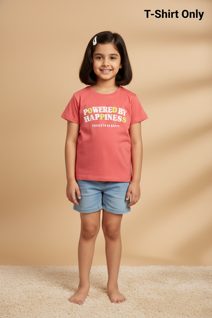 Fyst Cotton Knit "Powered By Happiness" Print T-Shirt for Girls - Pink - Fyst Fashion