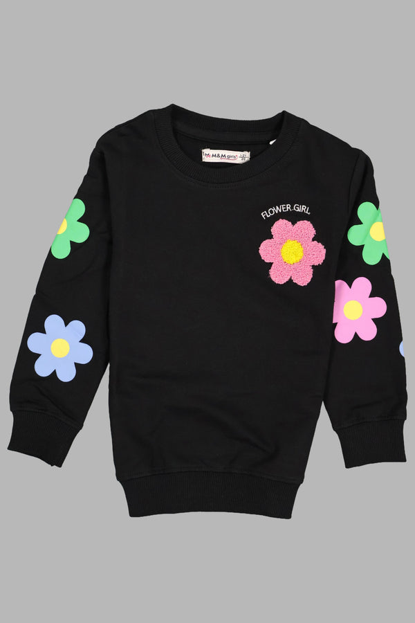Fyst Cotton Knit Premium Flower Girl Sweatshirt for Girls – Jet Black