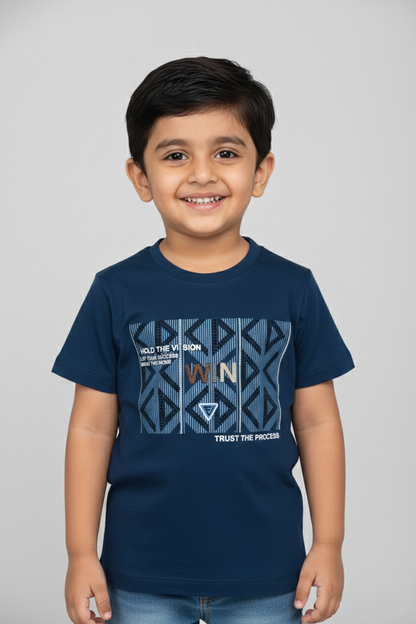 Fyst Cotton Knit Smart Casual Abstract Print Top for Boys - Blue - Fyst Fashion
