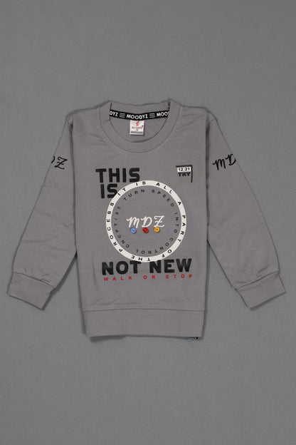 Gray sweatshirt with text and logo on a gray background
