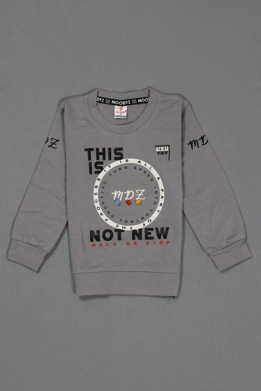 Gray sweatshirt with text and logo on a gray background