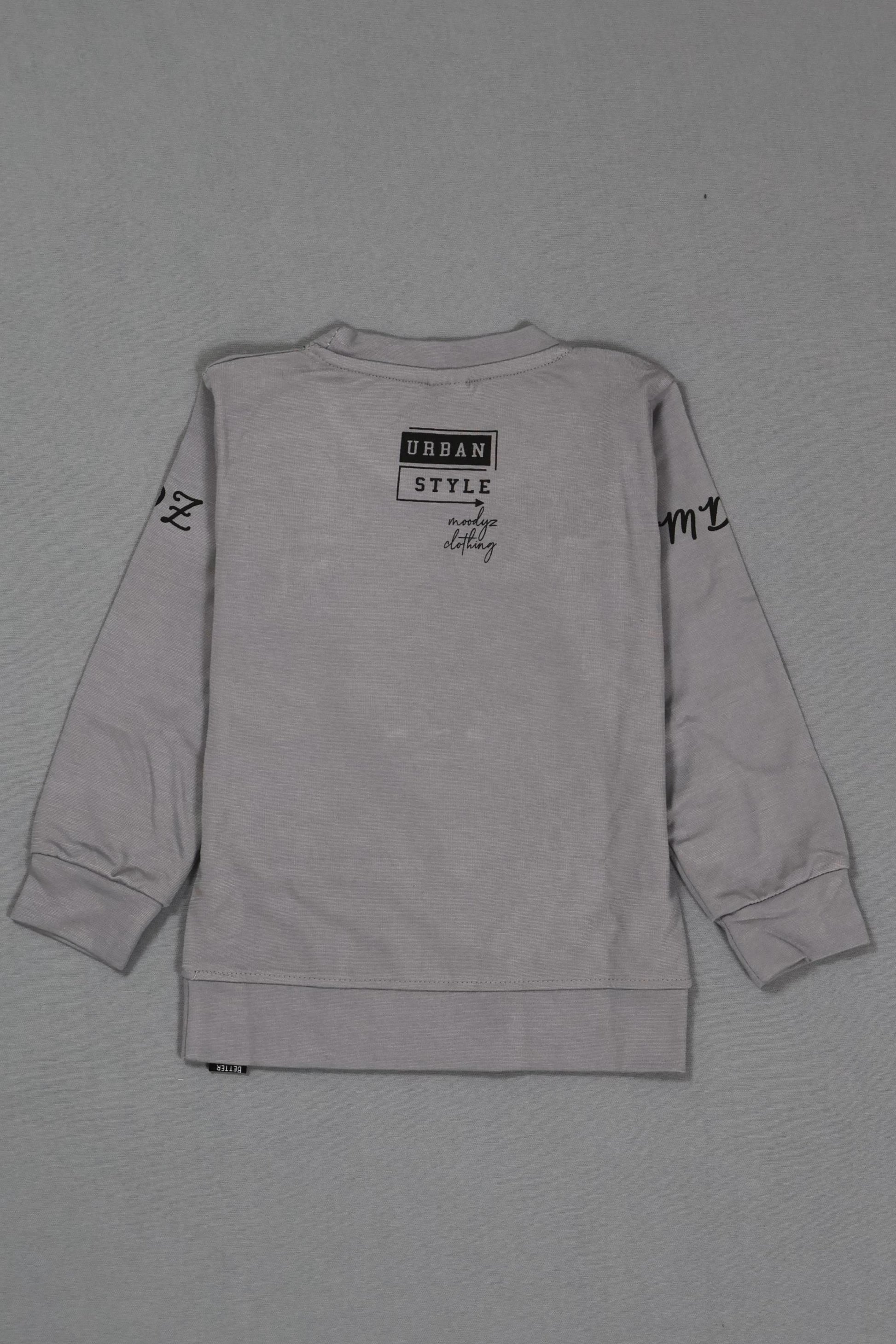Gray sweatshirt with text on a gray background
