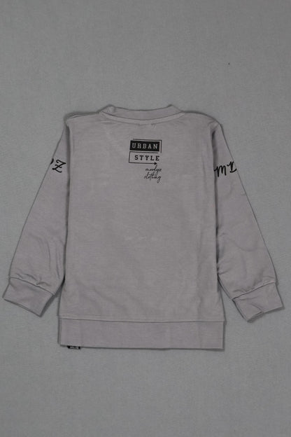 Gray sweatshirt with text on a gray background