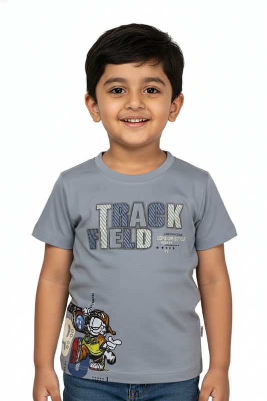 Fyst Cotton Knit Smart Casual Cool Cat Print T-Shirt for Boys - Grey - Fyst Fashion