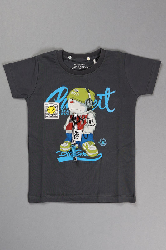 Fyst Cotton Knit Smart Casual Headphone Graphic T-Shirt for Boys - Charcoal - Fyst Fashion
