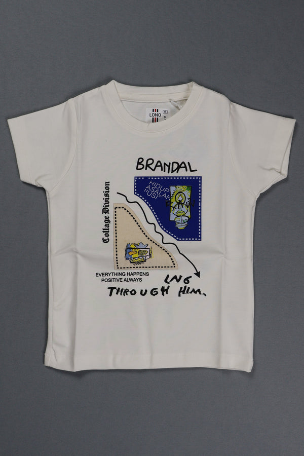 Fyst Cotton Knit Smart Casual Positive Vibes T-Shirt for Boys - Cream
