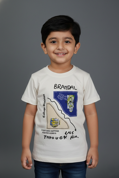 Fyst Cotton Knit Smart Casual Positive Vibes T-Shirt for Boys - Cream - Fyst Fashion